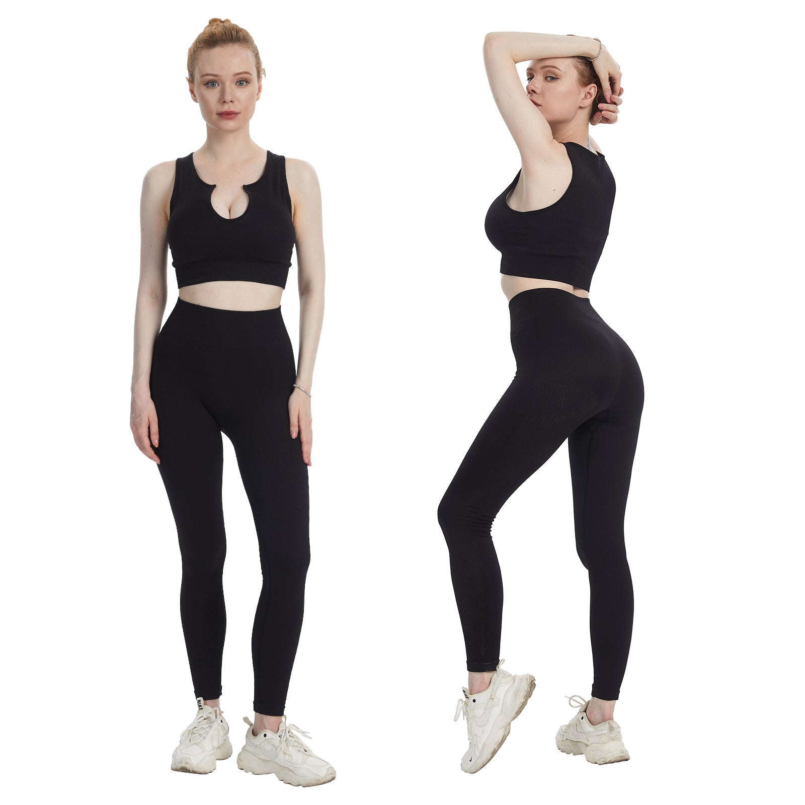JOJOANS Workout Sets Women 2 Piece Outfits High Waist Seamless Leggings and  Crop